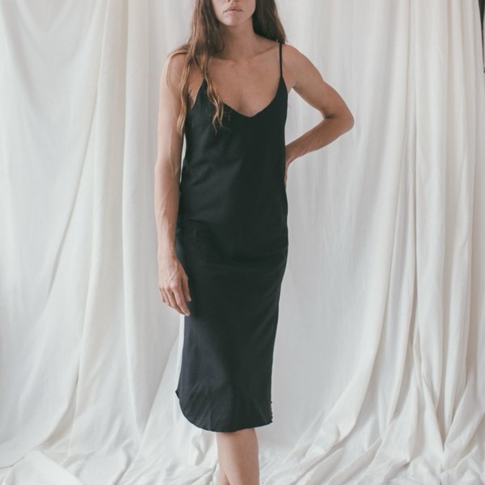 Ozma Silk Noil Bias Slip Elegant Black Dress